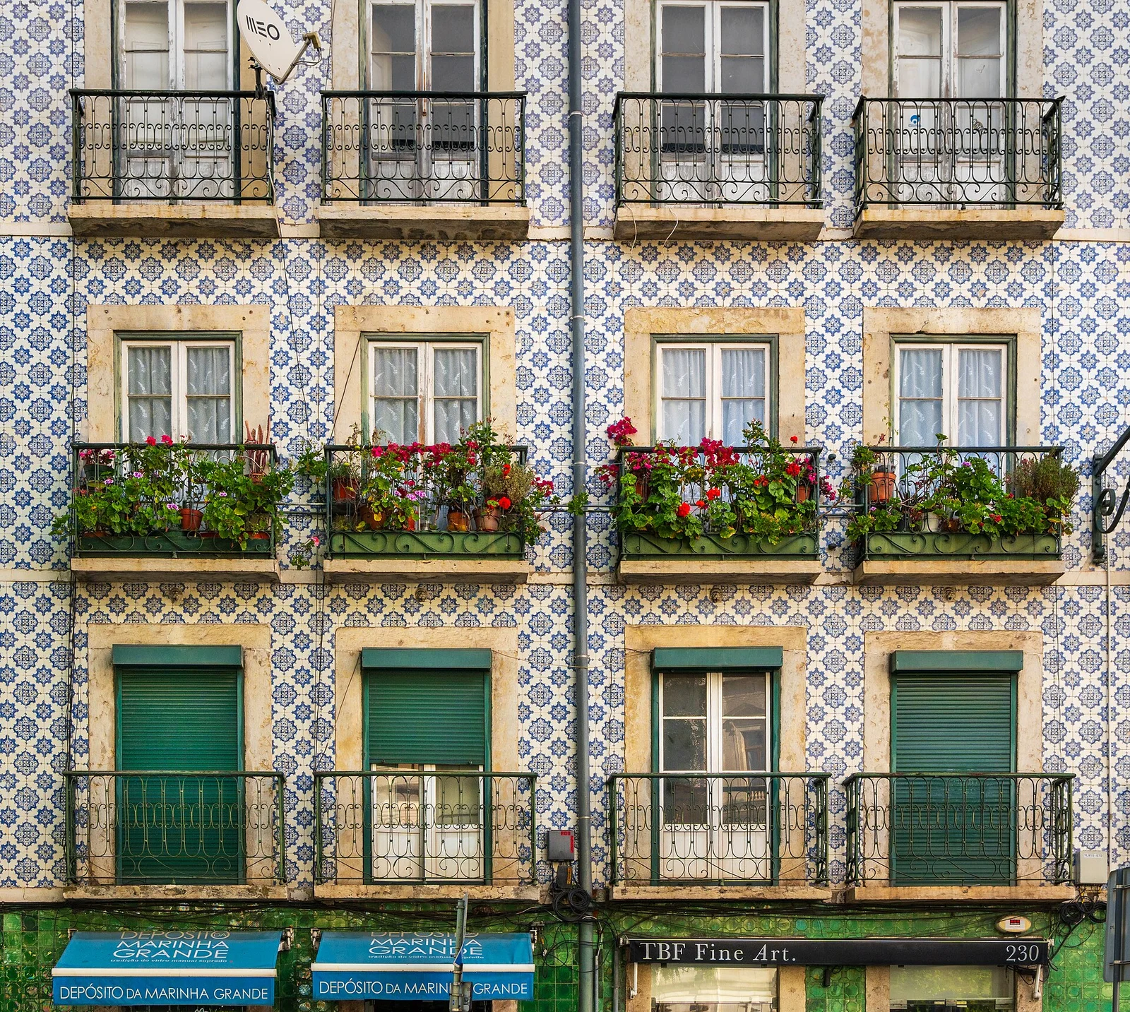 Blue-and-white azulejo tiles on a building in Rua de São Bento, Lisbon